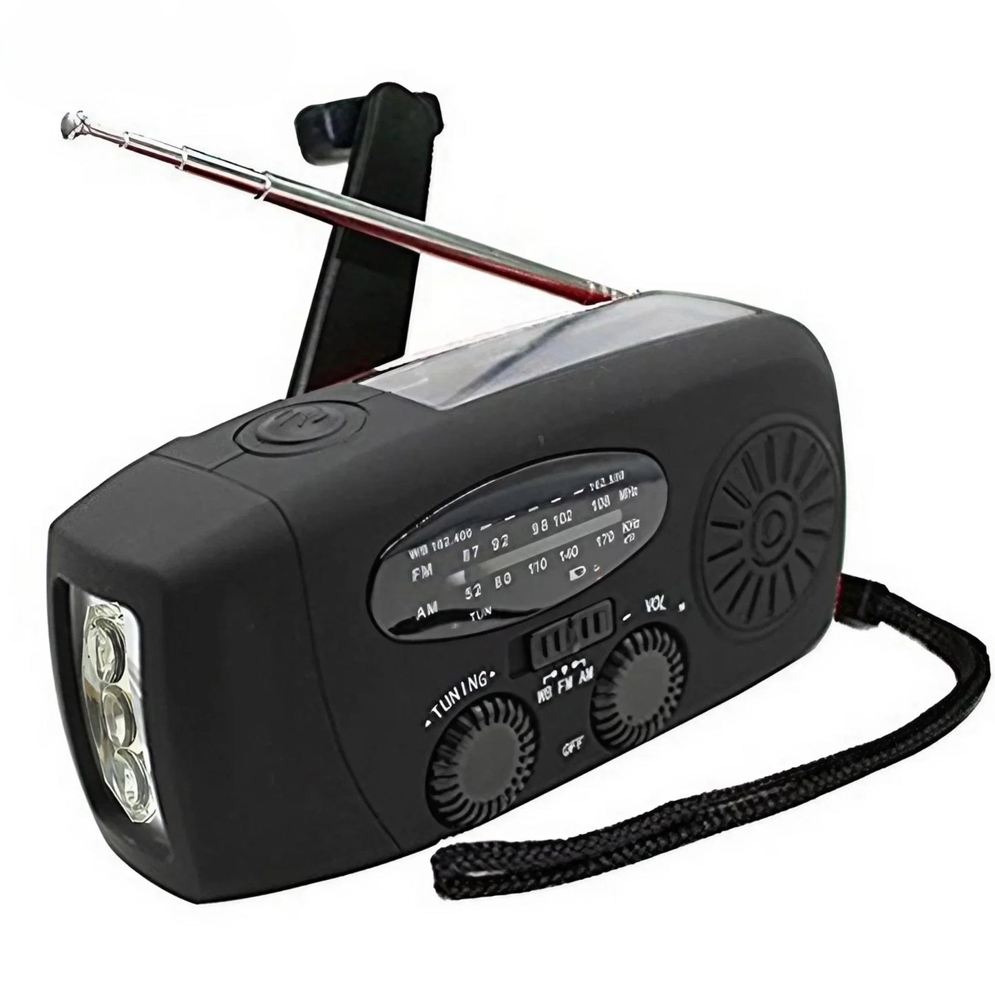 2000mAh Compact Splash-Resistant Emergency Weather Radio with Hand Crank, Solar Charging, Flashlight & Power Bank for Blackouts, Storms, Camping & Fishing