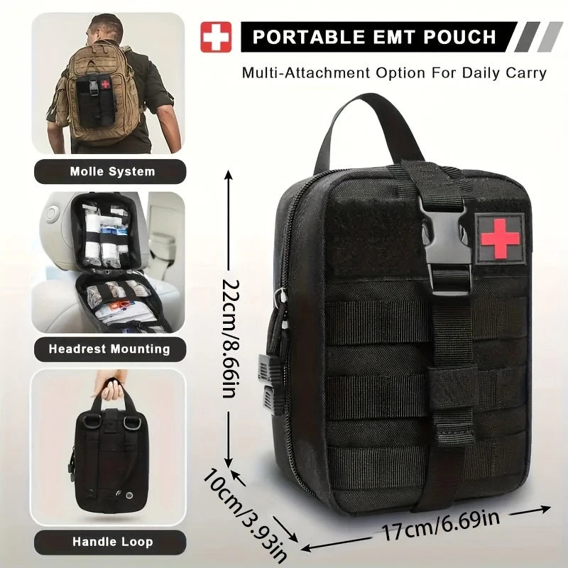 156-Piece MOLLE First Aid Kit, Portable Emergency Survival Pouch for Car, Camping, Hiking, Fishing, Boating & Travel