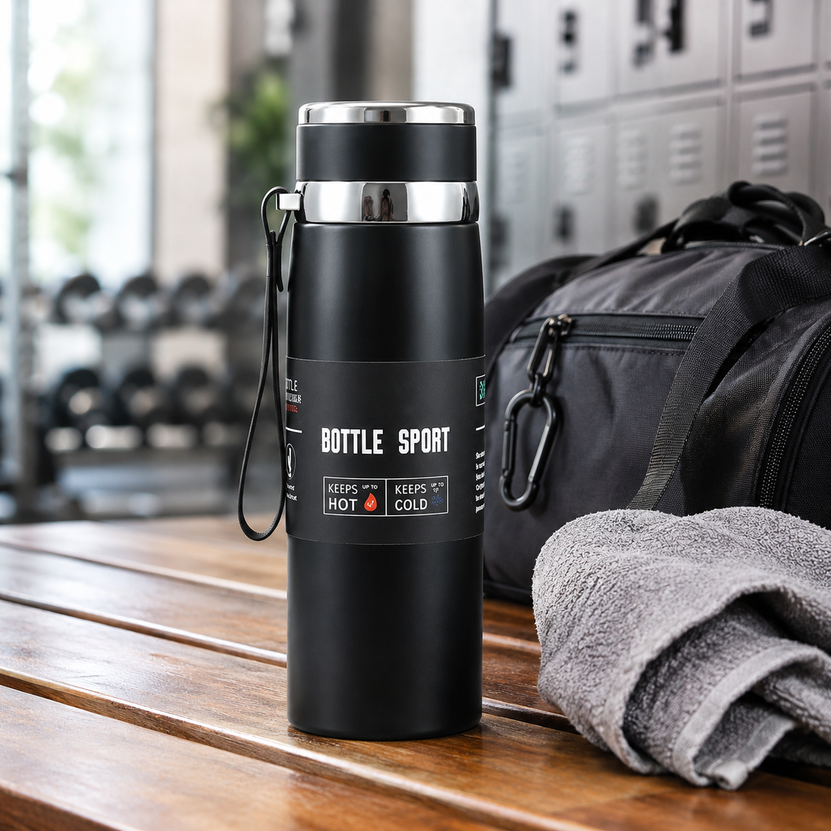 1L Insulated Stainless Steel Water Bottle with Handle, Vacuum Flask for Hot Coffee, Tea, Cold Water, Hiking, Camping & Travel