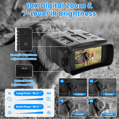 4K Night Vision Binoculars with 10X Digital Zoom, 31MP, 3" Screen, WiFi App & 64GB Card for Hunting, Wildlife Viewing, Camping & Scouting