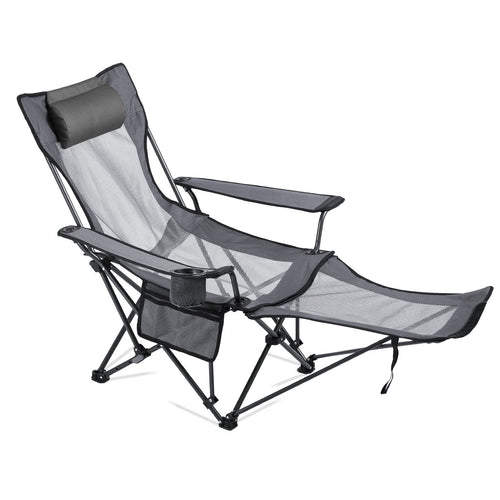 Reclining Camping Chair with Footrest & Headrest, 4-Position Folding Outdoor Lounger for Camping, Beach, Fishing & Patio