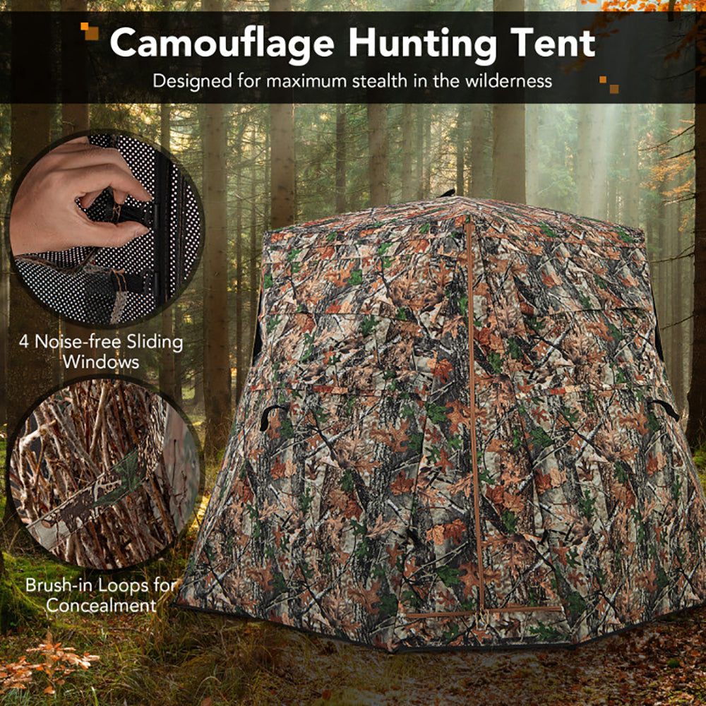360° See-Through Pop-Up Hunting Blind, 2–3 Person Ground Blind for Deer, Turkey & Elk Hunting & Wildlife Observation