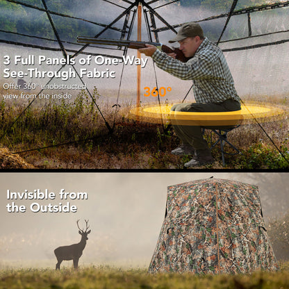 360° See-Through Pop-Up Hunting Blind, 2–3 Person Ground Blind for Deer, Turkey & Elk Hunting & Wildlife Observation