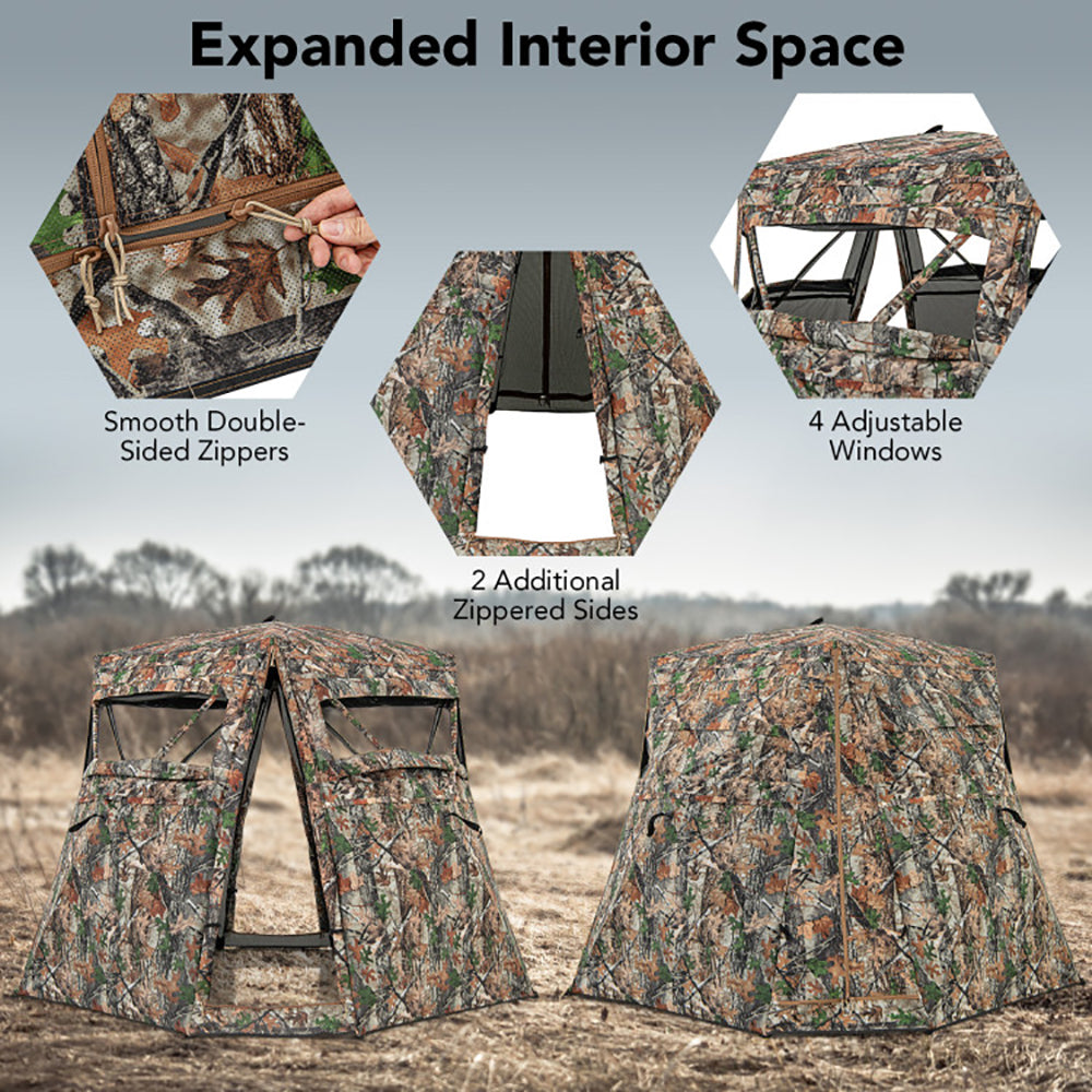 360° See-Through Pop-Up Hunting Blind, 2–3 Person Ground Blind for Deer, Turkey & Elk Hunting & Wildlife Observation