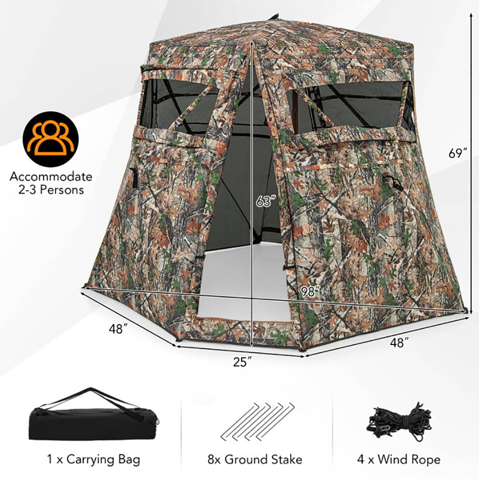 360° See-Through Pop-Up Hunting Blind, 2–3 Person Ground Blind for Deer, Turkey & Elk Hunting & Wildlife Observation