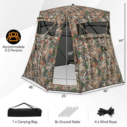360° See-Through Pop-Up Hunting Blind, 2–3 Person Ground Blind for Deer, Turkey & Elk Hunting & Wildlife Observation
