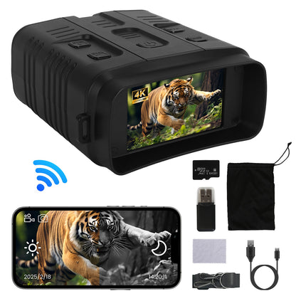 4K Night Vision Binoculars with 10X Digital Zoom, 31MP, 3" Screen, WiFi App & 64GB Card for Hunting, Wildlife Viewing, Camping & Scouting