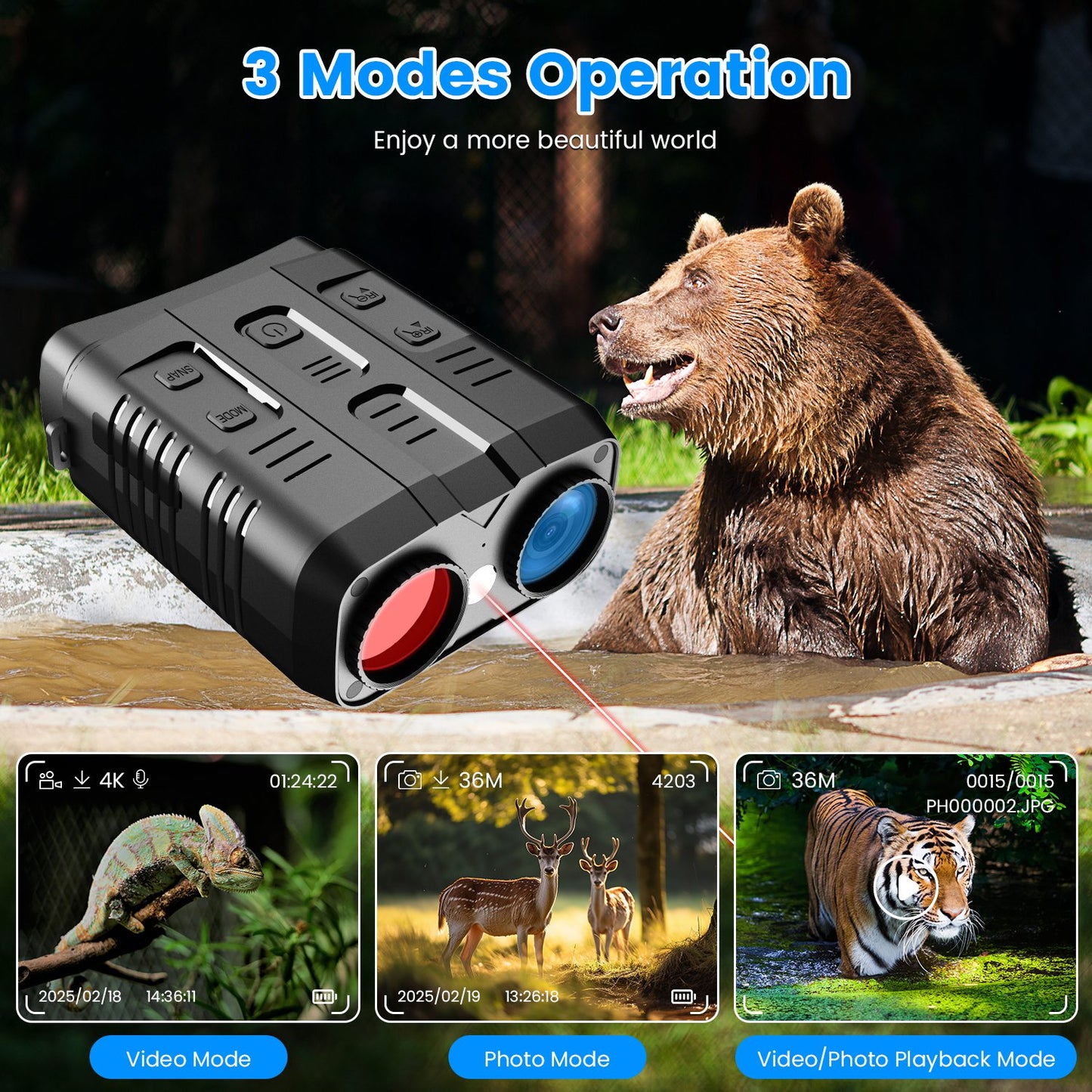 4K Night Vision Binoculars with 10X Digital Zoom, 31MP, 3" Screen, WiFi App & 64GB Card for Hunting, Wildlife Viewing, Camping & Scouting