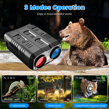 4K Night Vision Binoculars with 10X Digital Zoom, 31MP, 3" Screen, WiFi App & 64GB Card for Hunting, Wildlife Viewing, Camping & Scouting