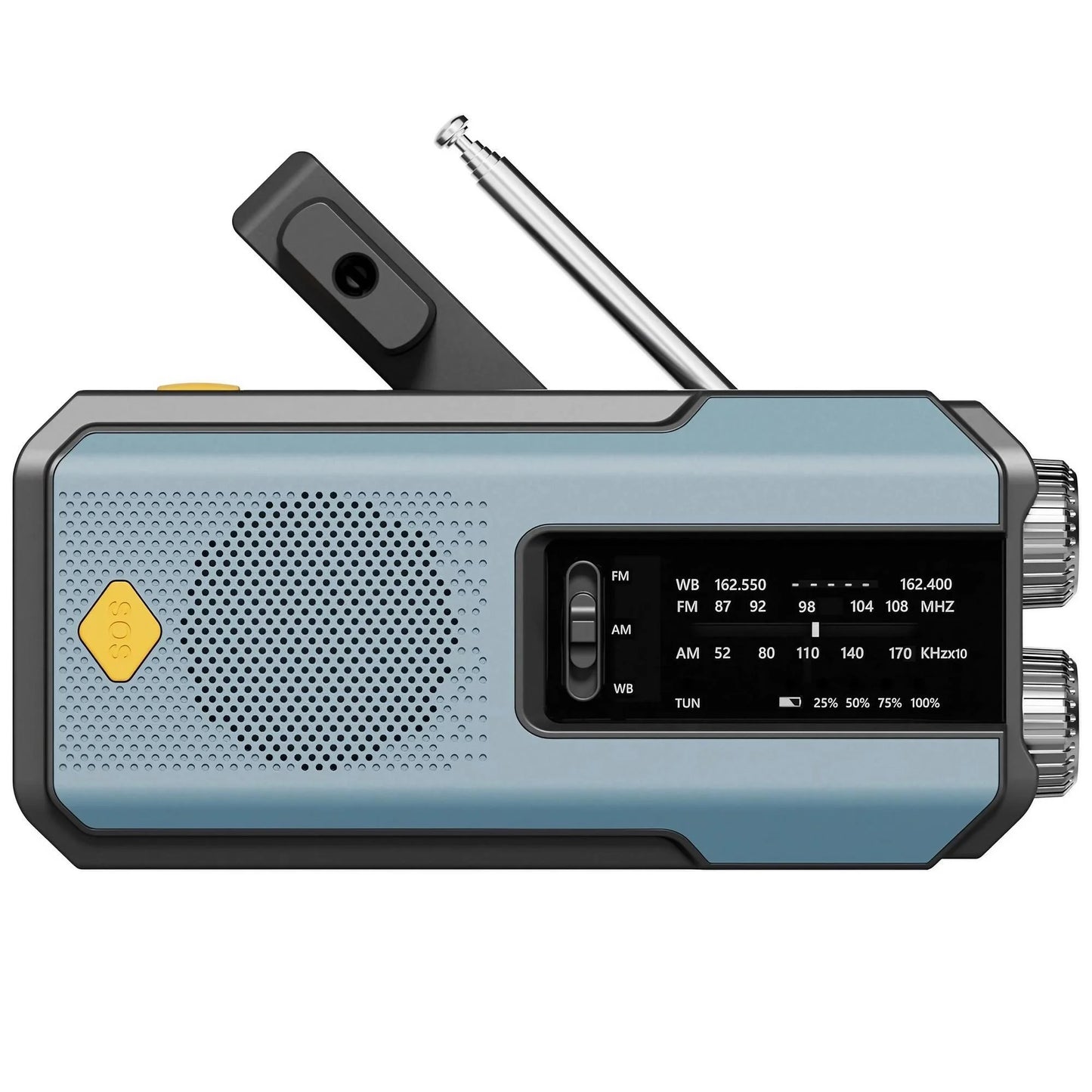 2000mAh Emergency Weather Radio with USB-C, Hand Crank & Solar Charging, Flashlight & Power Bank for Blackouts, Storms, Camping & Fishing