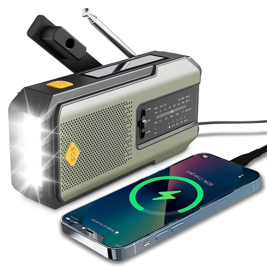 2000mAh Emergency Weather Radio with USB-C, Hand Crank & Solar Charging, Flashlight & Power Bank for Blackouts, Storms, Camping & Fishing