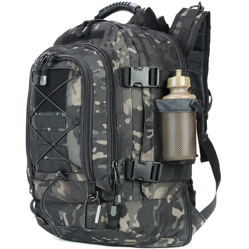 60L Expandable Tactical Hiking Backpack & Military Rucksack with MOLLE System, Waistbelt & Carabiner Hook for Camping, Hunting, Bug Out, Travel & Backpacking