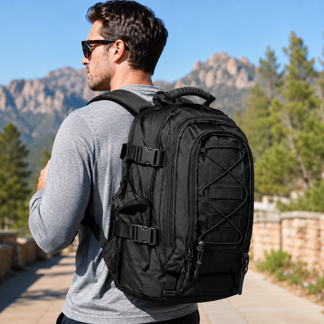 60L Expandable Tactical Hiking Backpack & Military Rucksack with MOLLE System, Waistbelt & Carabiner Hook for Camping, Hunting, Bug Out, Travel & Backpacking