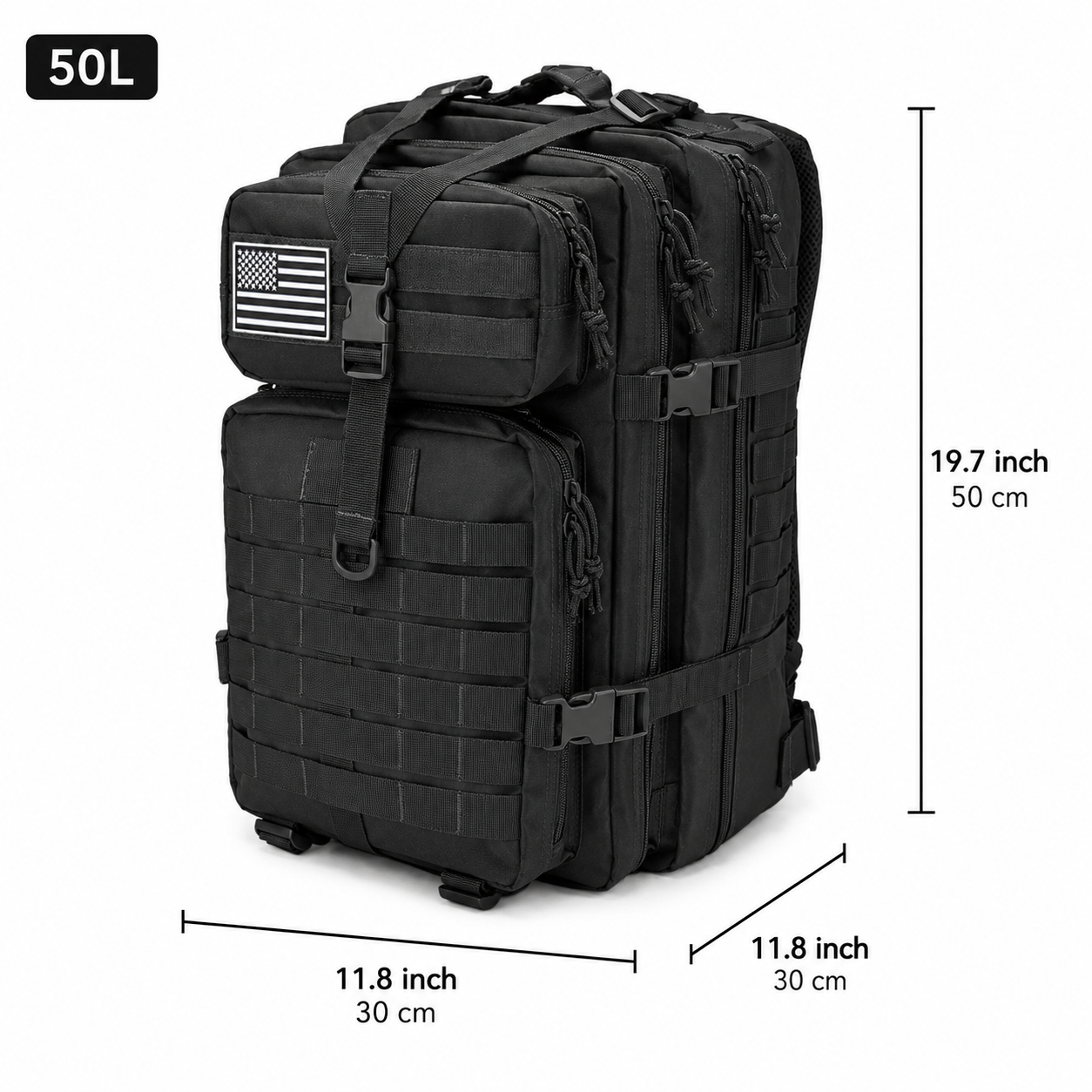 50L Tactical Backpack & Military Assault Pack — MOLLE Hiking Backpack & Laptop Bag for Bug Out, Hunting, Camping & Everyday Carry