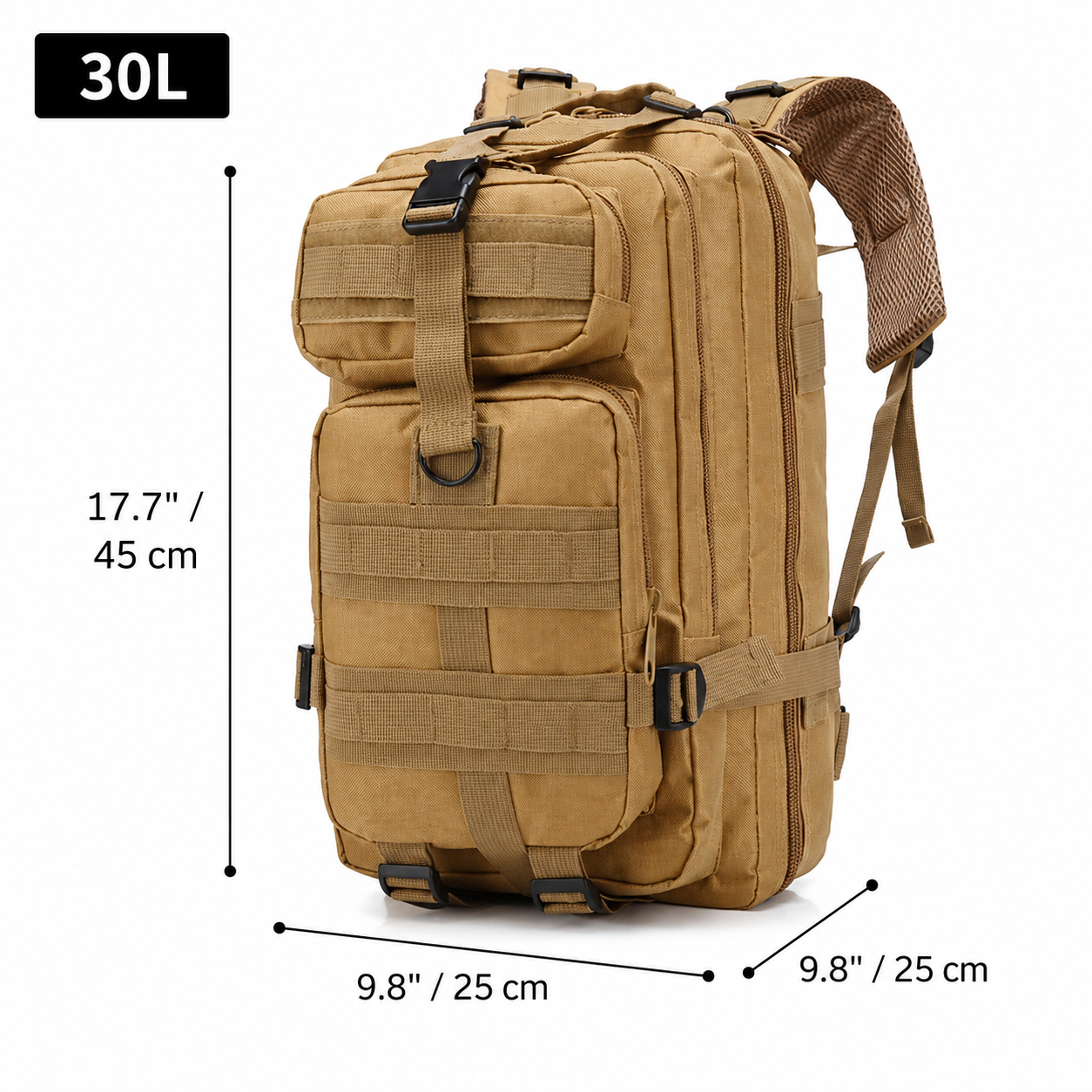 30L Tactical Backpack & EDC Daypack — Military MOLLE Assault Pack & Laptop Bag for Hiking, Bug Out, Hunting, Work & Everyday Carry