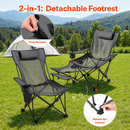 Reclining Camping Chair with Footrest & Headrest, 4-Position Folding Outdoor Lounger for Camping, Beach, Fishing & Patio