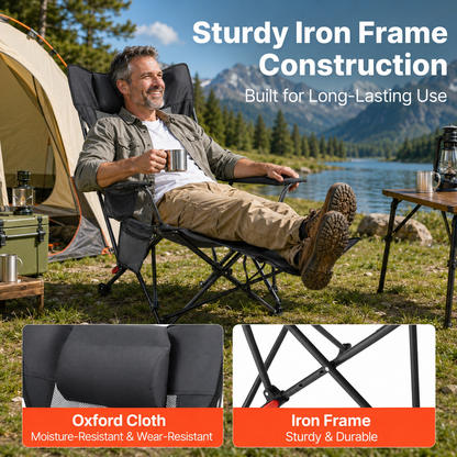 Reclining Camping Chair with Footrest & Headrest, 4-Position Folding Outdoor Lounger for Camping, Beach, Fishing & Patio