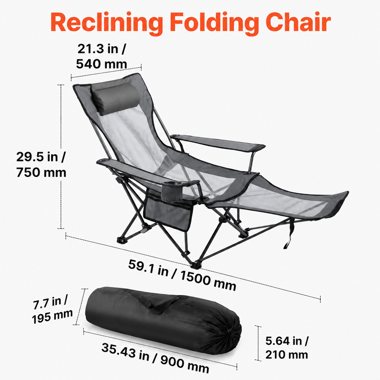 Reclining Camping Chair with Footrest & Headrest, 4-Position Folding Outdoor Lounger for Camping, Beach, Fishing & Patio