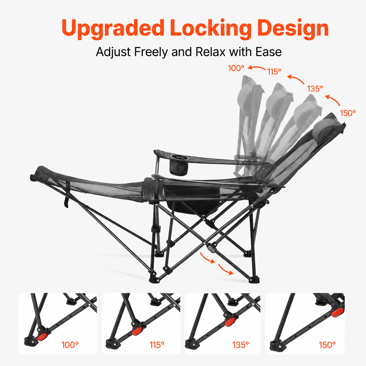 Reclining Camping Chair with Footrest & Headrest, 4-Position Folding Outdoor Lounger for Camping, Beach, Fishing & Patio