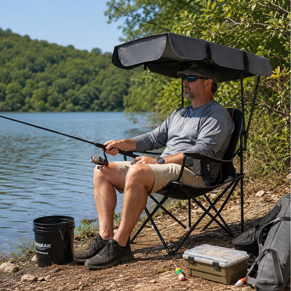 Oversized Camping Chair with Canopy Shade, Heavy-Duty 380-lb Folding Outdoor Chair for Camping, Beach, Fishing & Tailgating