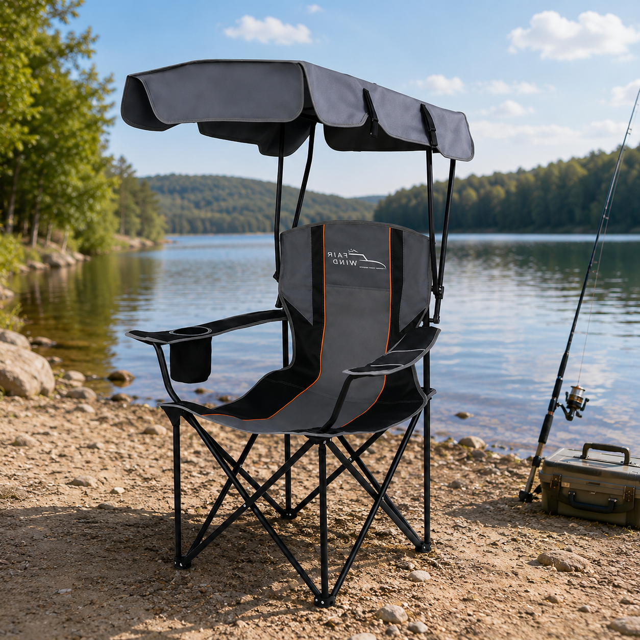 Oversized Camping Chair with Canopy Shade, Heavy-Duty 380-lb Folding Outdoor Chair for Camping, Beach, Fishing & Tailgating