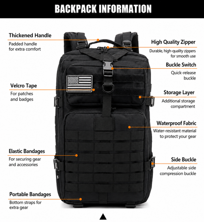 50L Tactical Backpack & Military Assault Pack — MOLLE Hiking Backpack & Laptop Bag for Bug Out, Hunting, Camping & Everyday Carry