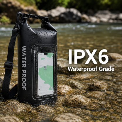 Waterproof Dry Bag, Waterproof Phone Pouch, Waterproof Phone Case & Beach Bag with Phone Window — IPX6 Roll-Top Dry Sack, Waterproof Sling Bag & Shoulder Bag for Kayaking, Boating, Rafting, Swimming & Travel, 2L