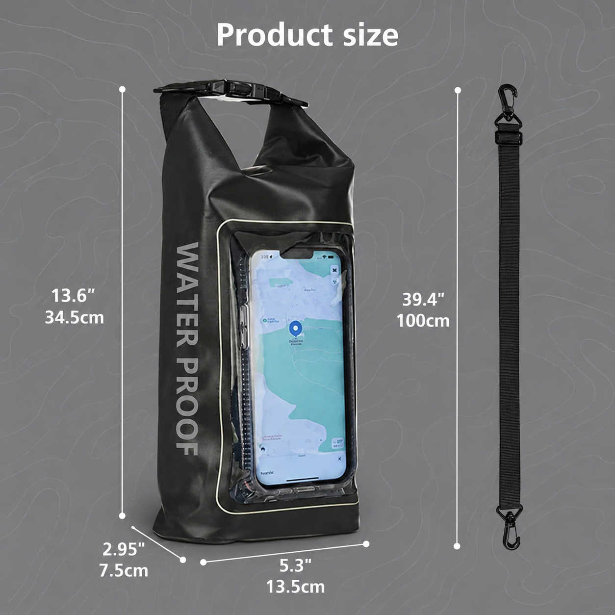 Waterproof Dry Bag, Waterproof Phone Pouch, Waterproof Phone Case & Beach Bag with Phone Window — IPX6 Roll-Top Dry Sack, Waterproof Sling Bag & Shoulder Bag for Kayaking, Boating, Rafting, Swimming & Travel, 2L