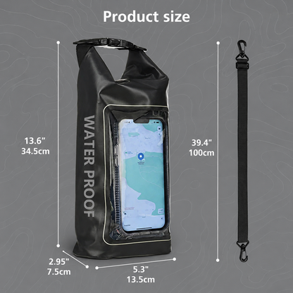 Waterproof Dry Bag, Waterproof Phone Pouch, Waterproof Phone Case & Beach Bag with Phone Window — IPX6 Roll-Top Dry Sack, Waterproof Sling Bag & Shoulder Bag for Kayaking, Boating, Rafting, Swimming & Travel, 2L