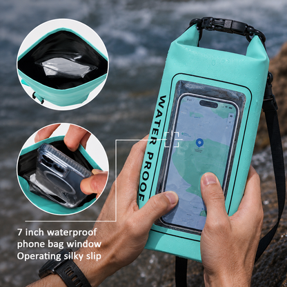 Waterproof Dry Bag, Waterproof Phone Pouch, Waterproof Phone Case & Beach Bag with Phone Window — IPX6 Roll-Top Dry Sack, Waterproof Sling Bag & Shoulder Bag for Kayaking, Boating, Rafting, Swimming & Travel, 2L