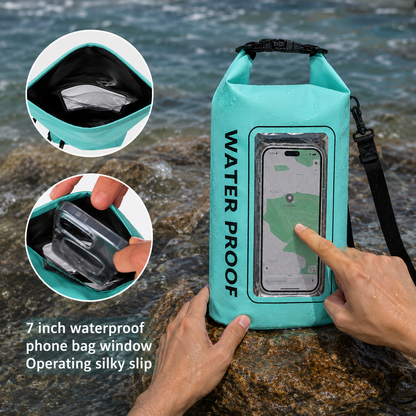 Waterproof Dry Bag, Waterproof Phone Pouch, Waterproof Phone Case & Beach Bag with Phone Window — IPX6 Roll-Top Dry Sack, Waterproof Sling Bag & Shoulder Bag for Kayaking, Boating, Rafting, Swimming & Travel, 5L