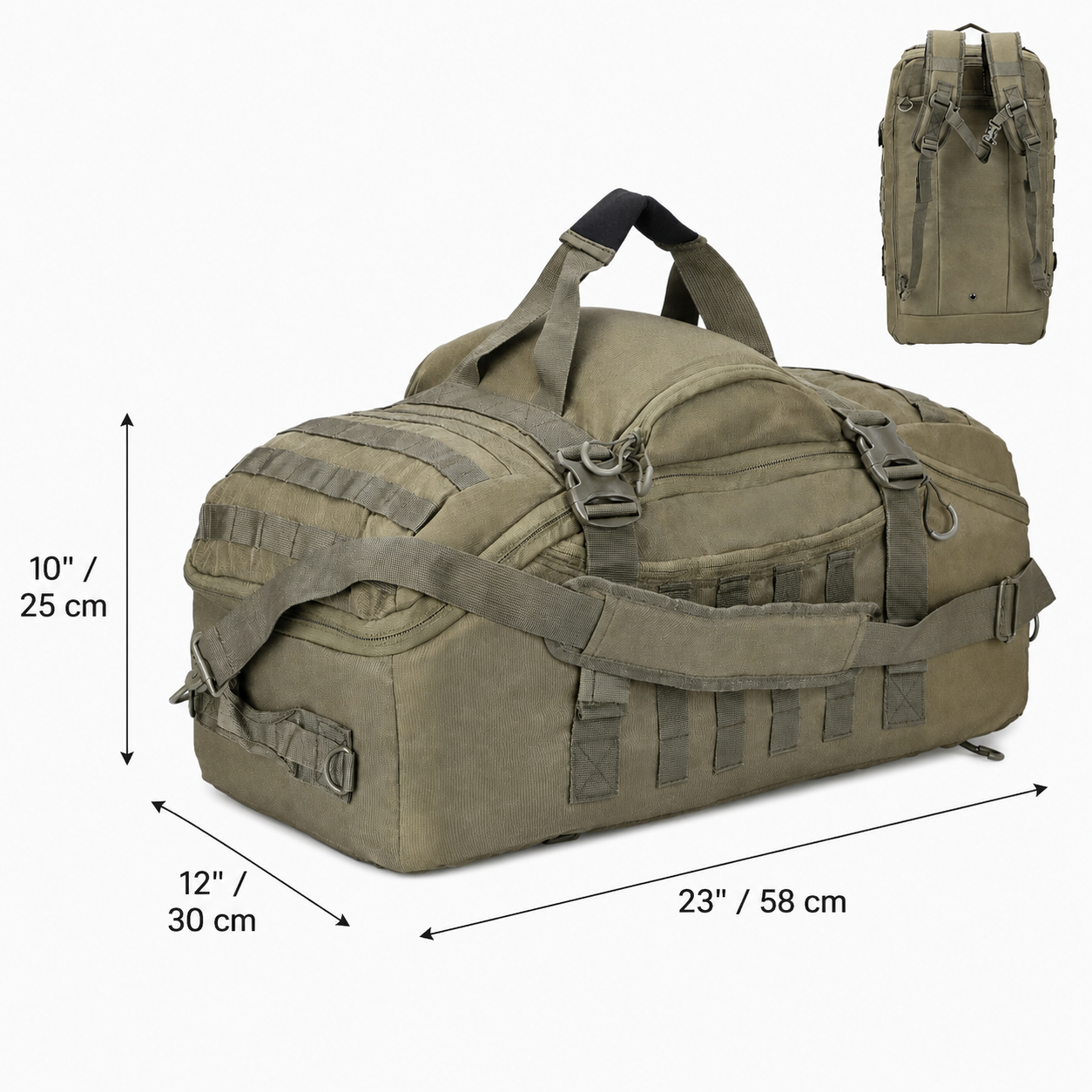 45L Gym Bag, Duffel & Duffle Bag Backpack — 3-Way Tactical Gym Duffle Bag with MOLLE System for Gym, Travel, Camping, Hiking & Bug Out