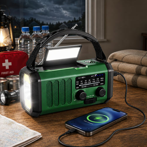 10000mAh Large-Capacity NOAA Emergency Weather Radio with Hand Crank, Solar Charging, Flashlight & Power Bank for Blackouts, Storms, Camping & Fishing