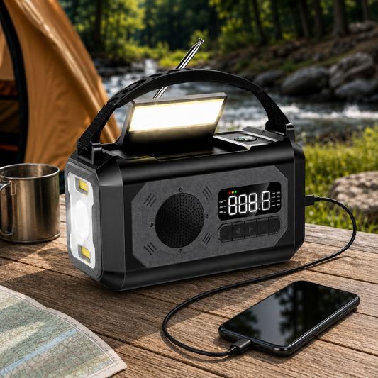12000mAh Large-Capacity NOAA Emergency Weather Radio with Hand Crank, Solar & USB-C Charging, Flashlight & Power Bank for Blackouts, Storms, Camping & Fishing