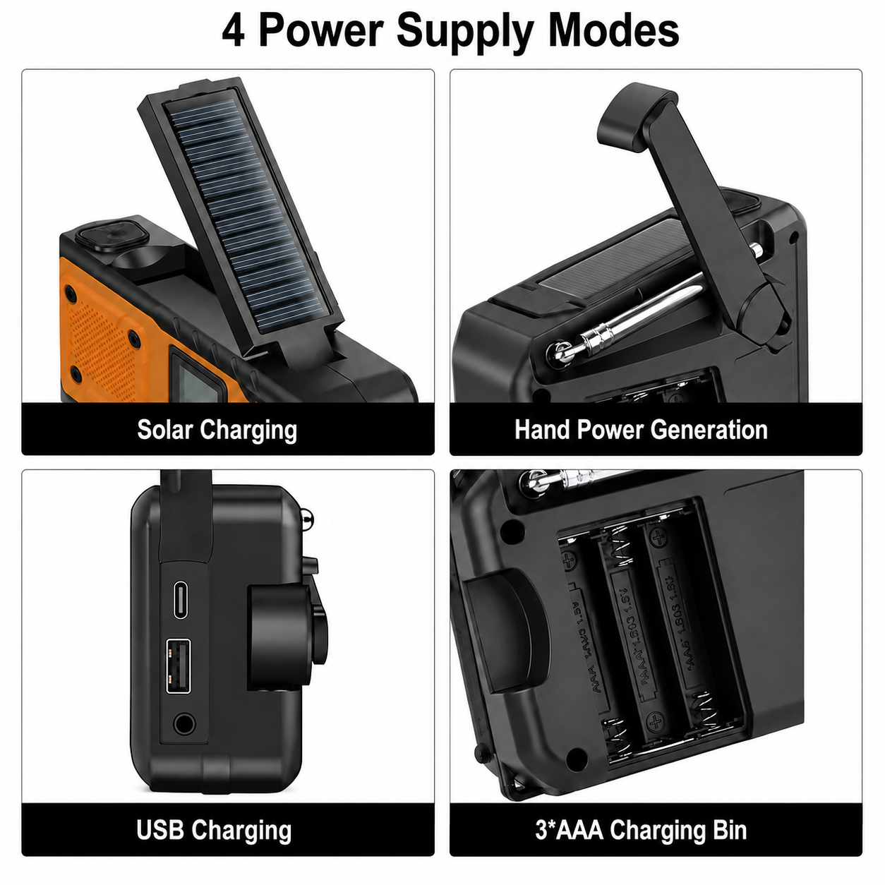 5000mAh Large-Capacity Emergency Weather Radio with Hand Crank, Solar & USB-C Charging, Flashlight & Power Bank for Blackouts, Storms, Camping & Fishing