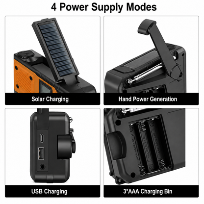 5000mAh Large-Capacity Emergency Weather Radio with Hand Crank, Solar & USB-C Charging, Flashlight & Power Bank for Blackouts, Storms, Camping & Fishing