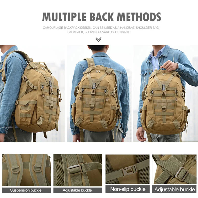 Tactical Laptop Backpack & Travel Hiking Rucksack for Men & Women, MOLLE Daypack with Reflective Strip for Camping, Hunting, Fishing, Bug Out, Climbing & Outdoor Adventures
