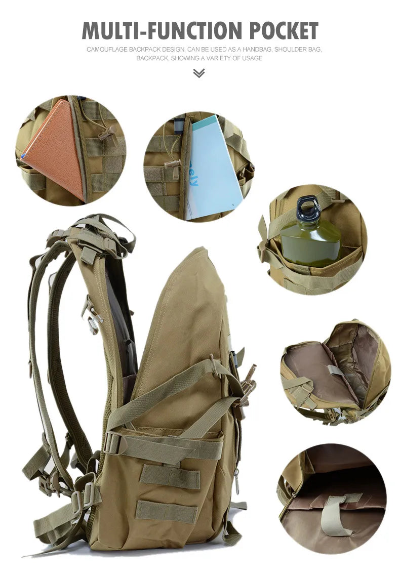 Tactical Laptop Backpack & Travel Hiking Rucksack for Men & Women, MOLLE Daypack with Reflective Strip for Camping, Hunting, Fishing, Bug Out, Climbing & Outdoor Adventures
