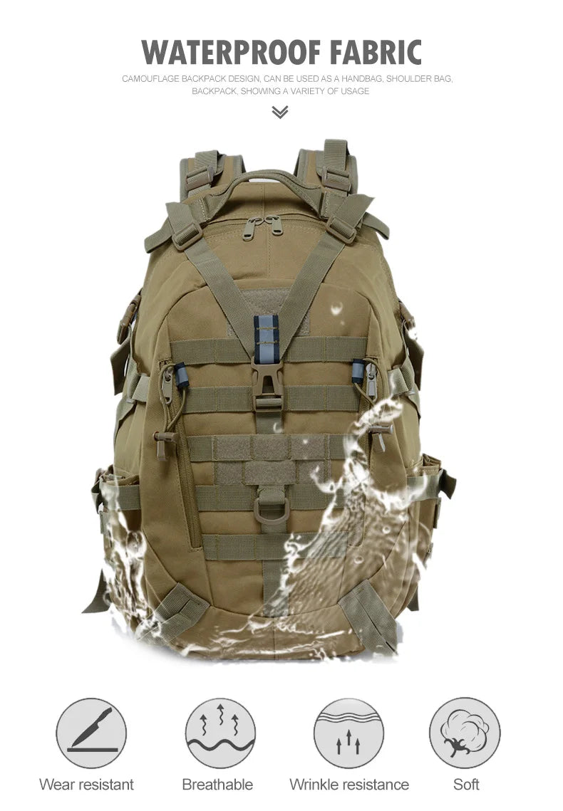 Tactical Laptop Backpack & Travel Hiking Rucksack for Men & Women, MOLLE Daypack with Reflective Strip for Camping, Hunting, Fishing, Bug Out, Climbing & Outdoor Adventures
