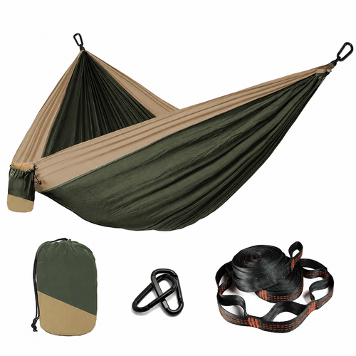 Double Camping Hammock, 2 Person Portable Outdoor Tree Hammock with Straps & Carabiners, 75D Nylon Taffeta, 500 lb Capacity for Hiking, Backpacking, Travel & Garden