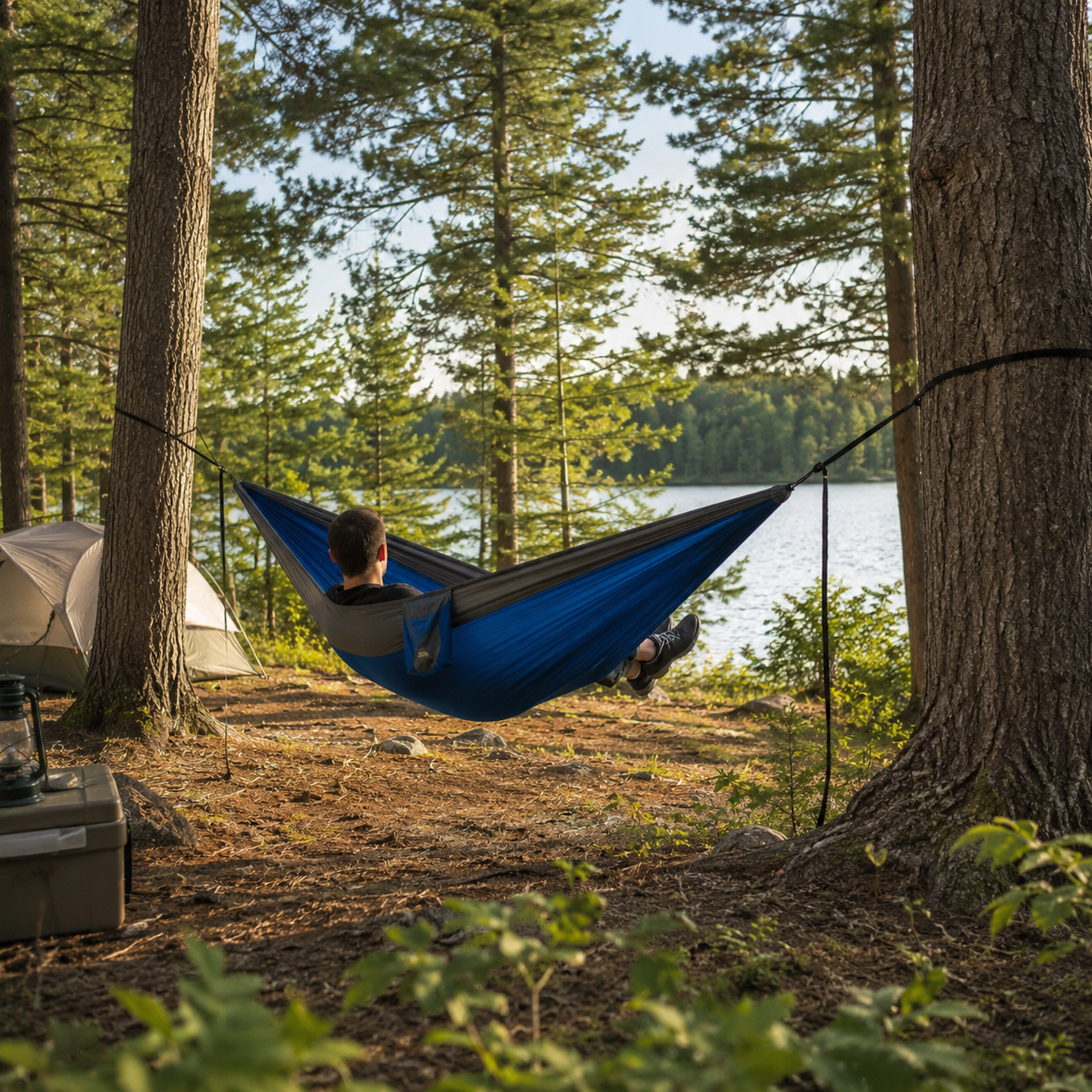 Double Camping Hammock, 2 Person Portable Outdoor Tree Hammock with Straps & Carabiners, 75D Nylon Taffeta, 500 lb Capacity for Hiking, Backpacking, Travel & Garden