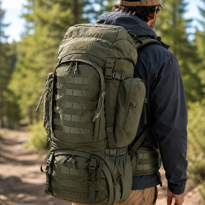60L Hiking Backpack & Tactical Rucksack with MOLLE System, Internal Frame & Rain Cover for Camping, Hunting, Trekking, Backpacking & Survival — Large Military-Style Camping Backpack with Sleeping Bag Compartment