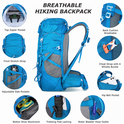 50L Travel Backpack & Hiking Rucksack with Rain Cover for Men & Women, Multifunctional Camping & Mountaineering Bag for Trekking, Hunting, Bug Out & Outdoor Adventures