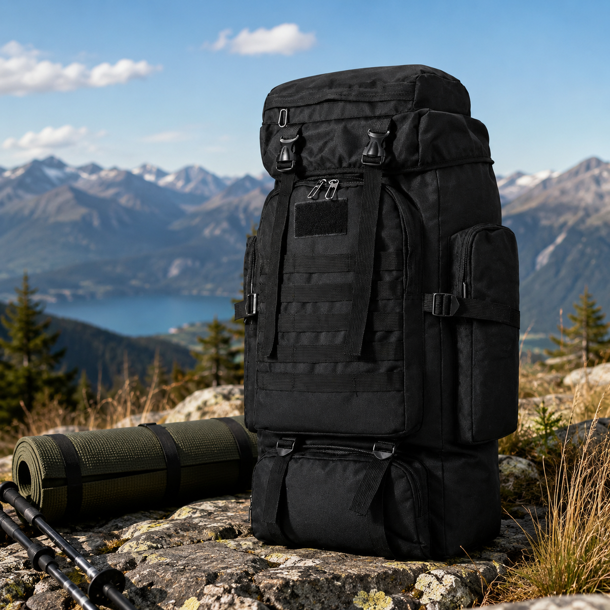 80L Tactical Backpack & Military Rucksack with MOLLE System — Large Hiking Backpack & Army Assault Pack for Camping, Hunting, Bug Out, Mountaineering & Backpacking