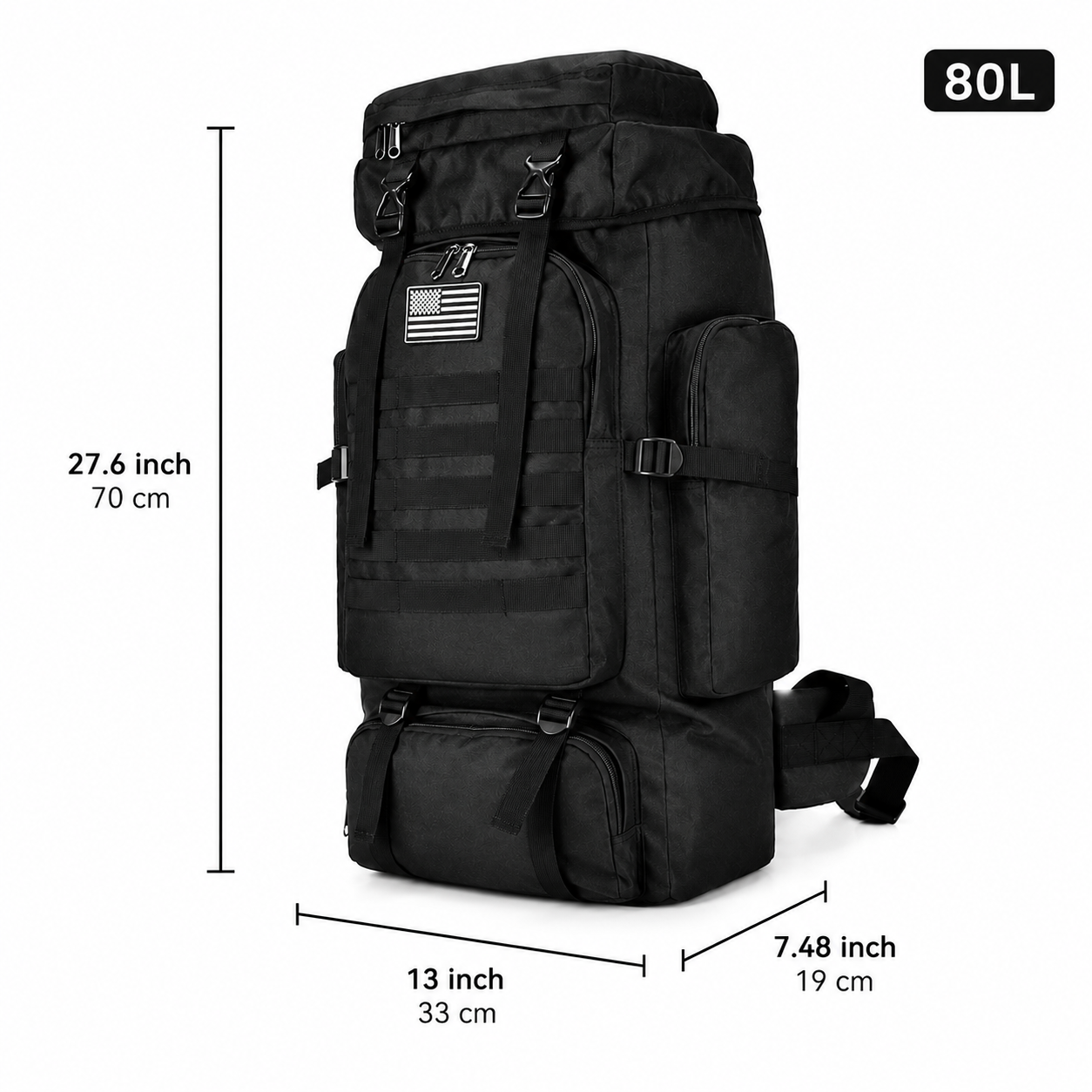 80L Tactical Backpack & Military Rucksack with MOLLE System — Large Hiking Backpack & Army Assault Pack for Camping, Hunting, Bug Out, Mountaineering & Backpacking