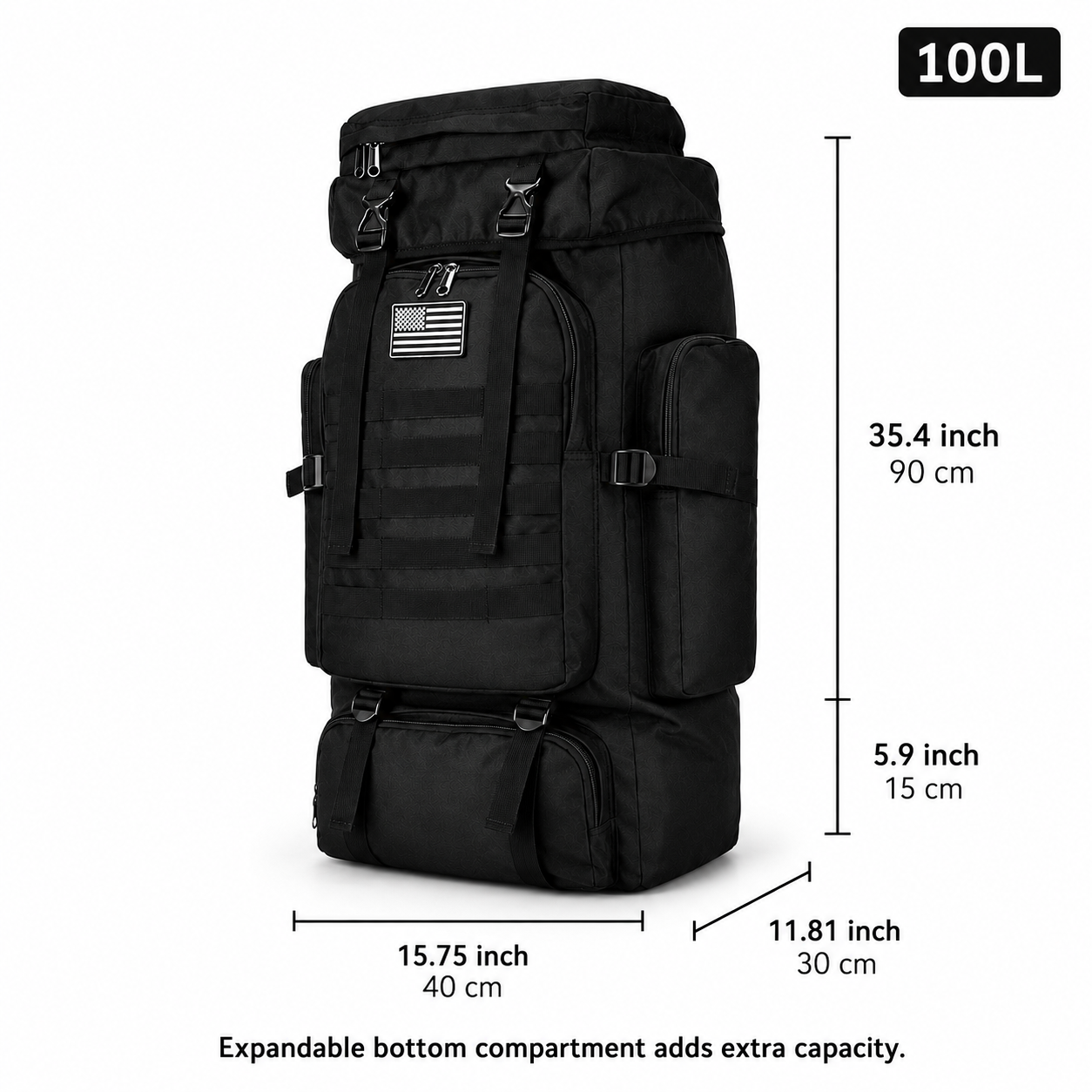 100L Tactical Backpack & Military Rucksack with MOLLE System — Extra Large Hiking Backpack & Expedition Assault Pack for Camping, Hunting, Bug Out, Mountaineering & Backpacking