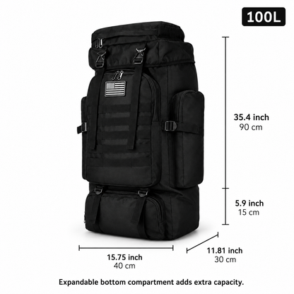 100L Tactical Backpack & Military Rucksack with MOLLE System — Extra Large Hiking Backpack & Expedition Assault Pack for Camping, Hunting, Bug Out, Mountaineering & Backpacking