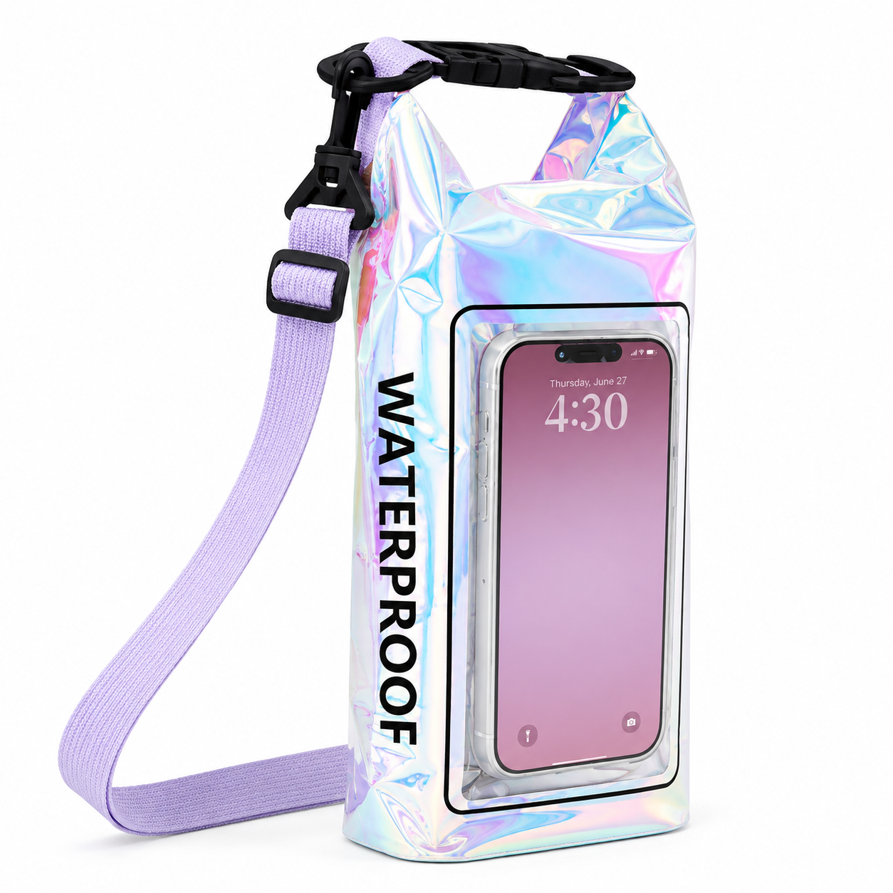 2L Iridescent Waterproof Dry Bag, Waterproof Phone Pouch, Waterproof Phone Case with Phone Window, Small Roll-Top Dry Sack & Waterproof Crossbody Bag for Kayaking, Boating, Rafting, Beach, Swimming & Travel