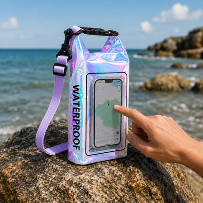 2L Iridescent Waterproof Dry Bag, Waterproof Phone Pouch, Waterproof Phone Case with Phone Window, Small Roll-Top Dry Sack & Waterproof Crossbody Bag for Kayaking, Boating, Rafting, Beach, Swimming & Travel