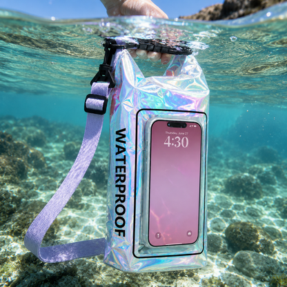 2L Iridescent Waterproof Dry Bag, Waterproof Phone Pouch, Waterproof Phone Case with Phone Window, Small Roll-Top Dry Sack & Waterproof Crossbody Bag for Kayaking, Boating, Rafting, Beach, Swimming & Travel